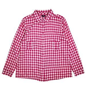 Gap Gingham Button-Up Shirt Hot Pink and White Checkered Top Blouse Size XL